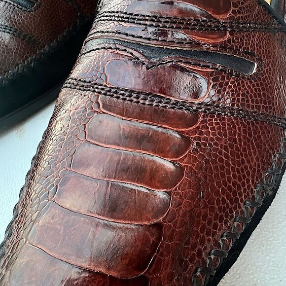 Men's Zelli Italia Brown Ostrich Leather and Black Artisan Suede loafers Size 10 - Picture 4 of 15